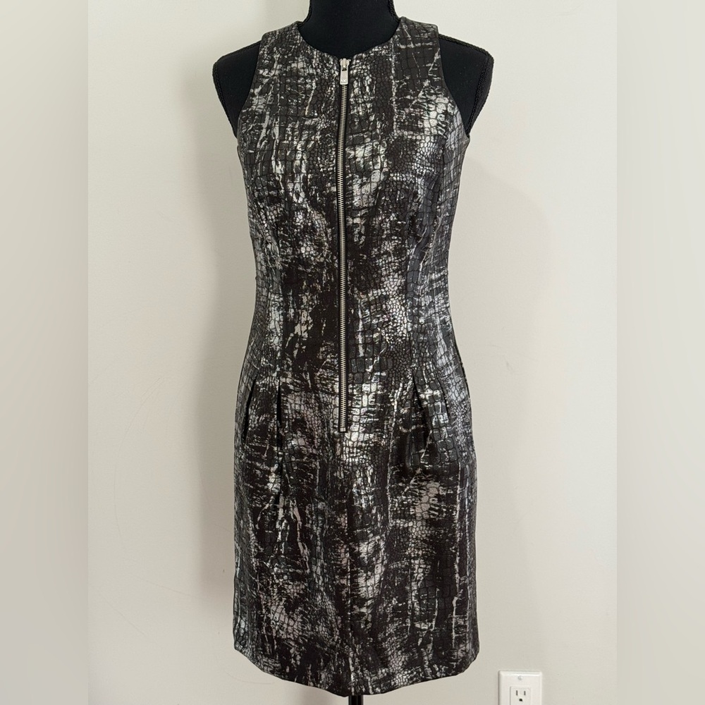 Michael Michael Kors 2 Front Zip Black/Gray Metallic Animal Print Mini  207